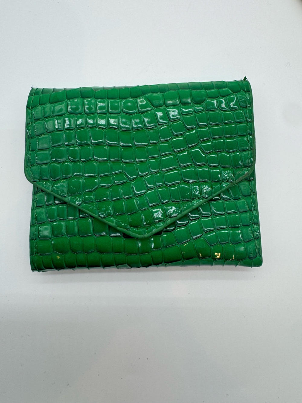 Anthropologie Green Croc-Embossed Envelope wallet